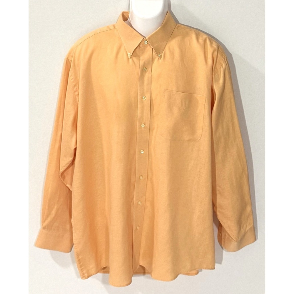 Jos A Bank Traveler's Collection Shirt Mens XL Orange 100% Linen Button Down Top